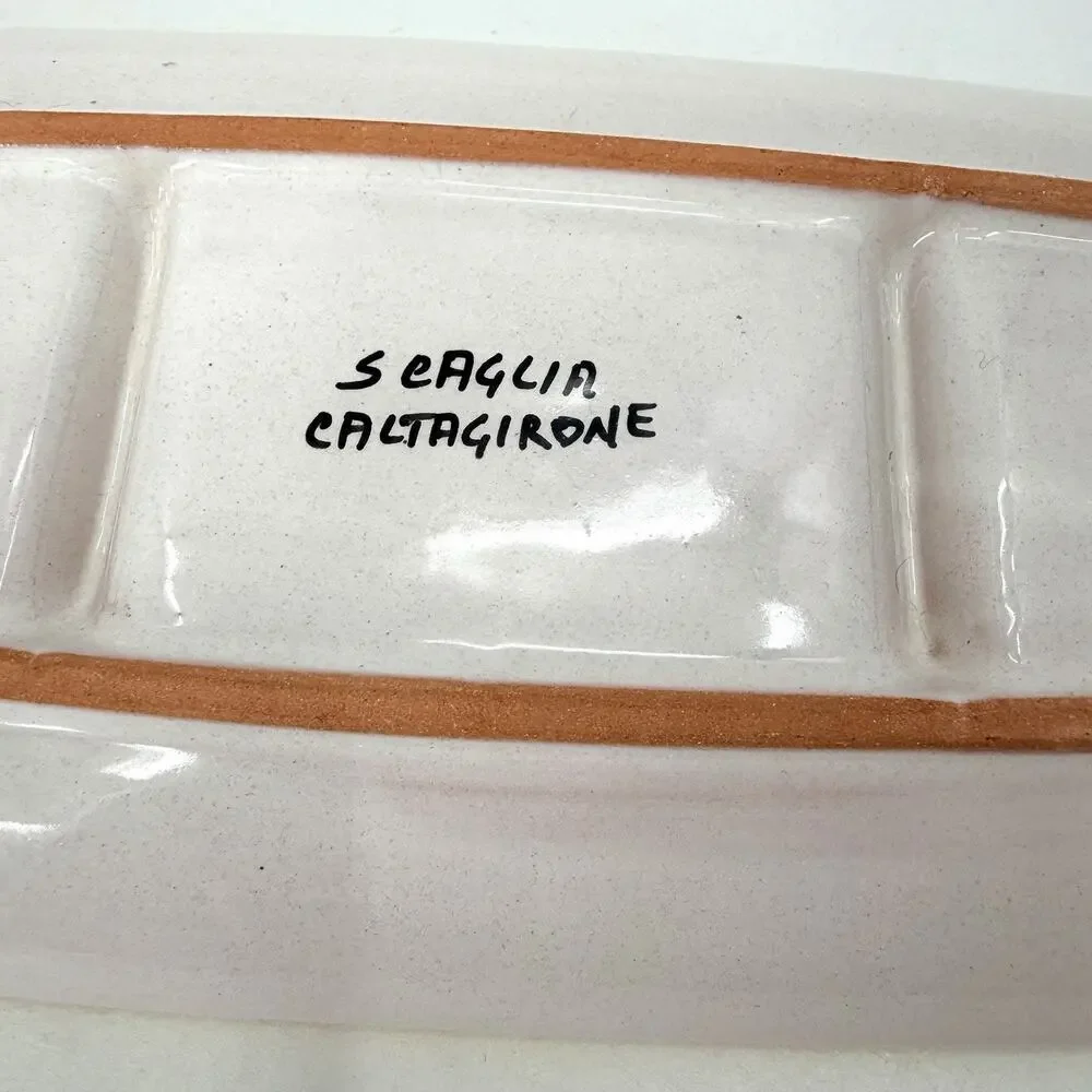 Colorful Ceramic Slotted Serving Tray Scroll Design Scaglia Caltagirone Italy